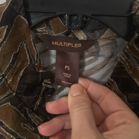Multiples Sheer button down in Brown and Black small petite - Picture 2 of 4
